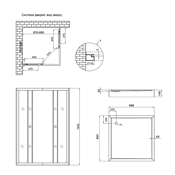 Душевая кабина Lidz Wawel SC90x90.SAT.LOW.GR, стекло тон. 4 мм + Lidz Душевой поддон KAPIELKA ST90x90х14 - Фото - 2