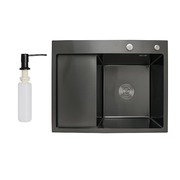 Мойка для кухни интегрированная Lidz Handmade H6350BL крыло слева (LDH6350BRUL45589) Brushed Black PVD 3,0/1,0 мм