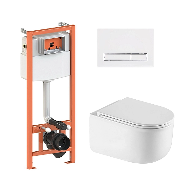 Готове рішення Qtap для ванної кімнати: підвісний унітаз Taurus Ultra Quiet 490x360x380 + комплект інсталяції Nest 4 в 1 (лінійна клавіша White)