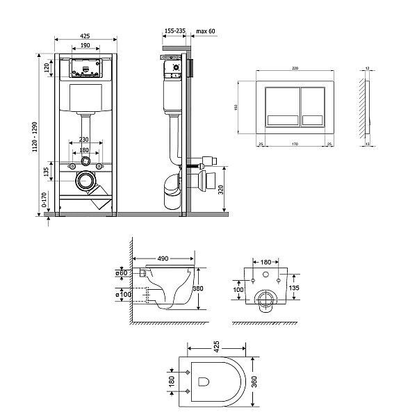 Готове рішення Qtap для ванної кімнати: підвісний унітаз Taurus Ultra Quiet 490x360x380 + комплект інсталяції Nest 4 в 1 (квадратна клавіша Satin) - Фото - 2