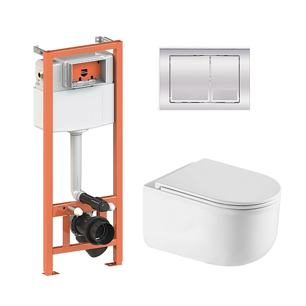 Готове рішення Qtap для ванної кімнати: підвісний унітаз Taurus Ultra Quiet 490x360x380 + комплект інсталяції Nest 4 в 1 (квадратна клавіша Chrome)