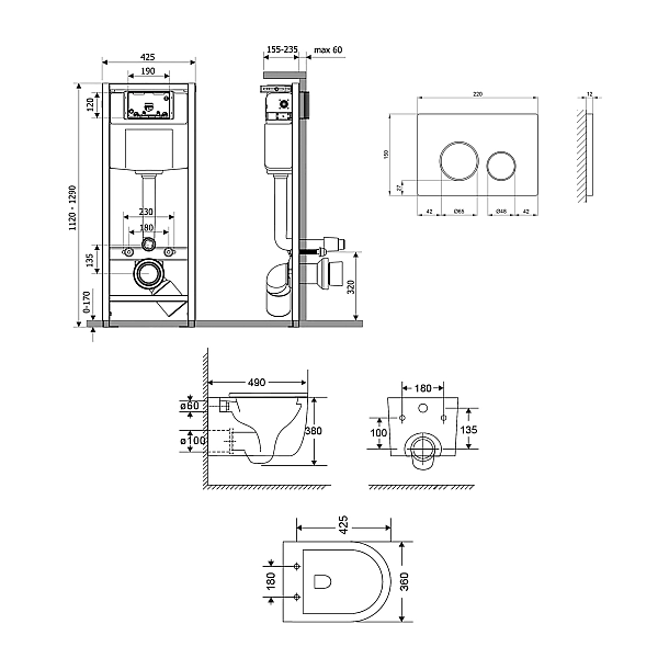 Готове рішення Qtap для ванної кімнати: підвісний унітаз Taurus Ultra Quiet 490x360x380 + комплект інсталяції Nest 4 в 1 (кругла клавіша Chrome) - Фото - 2