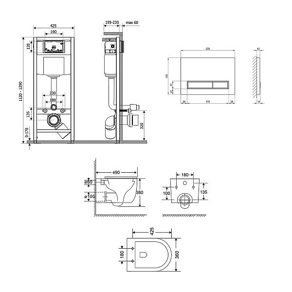 Готовое решение Qtap для ванной комнаты: подвесной унитаз Taurus Ultra Quiet 490x360x380 + комплект инсталляции Nest 4 в 1 (линейная клавиша Chrome) - Фото - 2