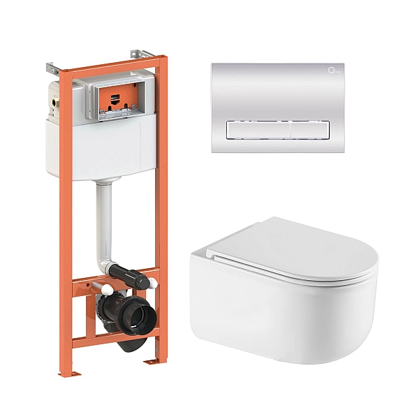 Готове рішення Qtap для ванної кімнати: підвісний унітаз Taurus Ultra Quiet 490x360x380 + комплект інсталяції Nest 4 в 1 (лінійна клавіша Chrome)
