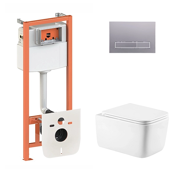 Готове рішення Qtap для ванної кімнати: підвісний унітаз Gemini Ultra Quiet 530х365х373 + комплект інсталяції Nest 4 в 1 (лінійна клавіша Satin)
