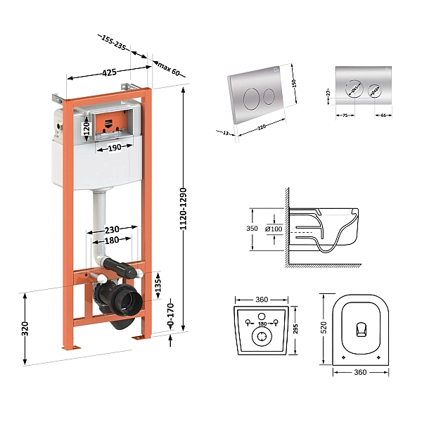 Готове рішення Qtap для ванної кімнати: підвісний унітаз Gemini Ultra Quiet 530х365х373 + комплект інсталяції Nest 4 в 1 (кругла клавіша Chrome) - Фото - 2