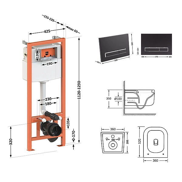 Готове рішення Qtap для ванної кімнати: підвісний унітаз Gemini Ultra Quiet + комплект інсталяції Nest 4 в 1 (лінійна клавіша Matt Black) - Фото - 2