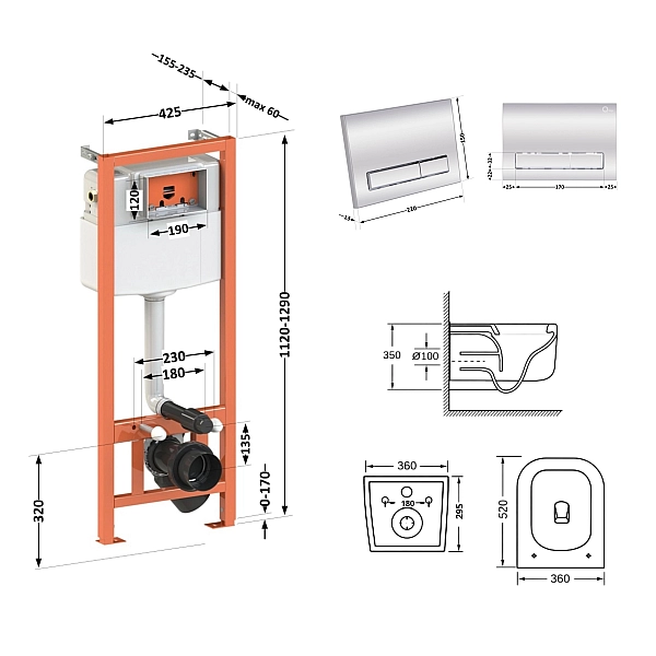 Готовое решение Qtap для ванной комнаты: подвесной унитаз Gemini Ultra Quiet 530х365х373 + комплект инсталляции Nest 4 в 1 (линейная клавиша Chrome) - Фото - 2