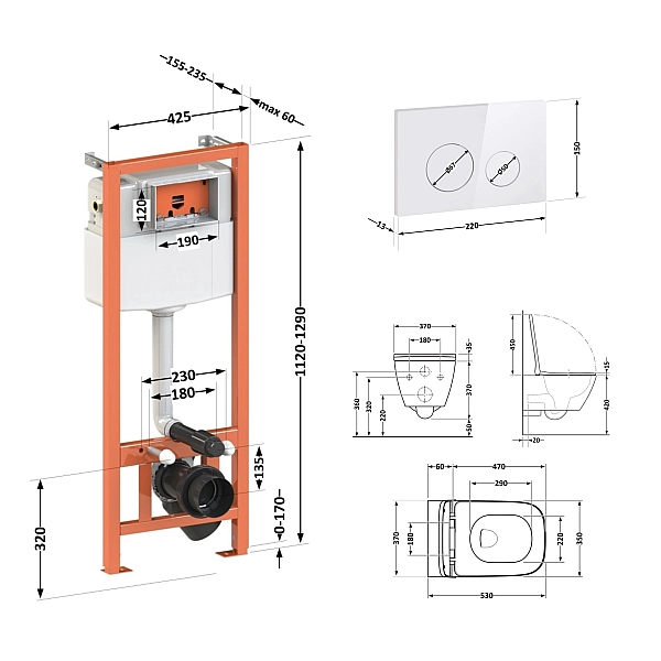 Готове рішення Qtap для ванної кімнати: підвісний унітаз Gemini Ultra Quiet 530х365х373 + комплект інсталяції Nest 4 в 1 (кругла клавіша White) - Фото - 2
