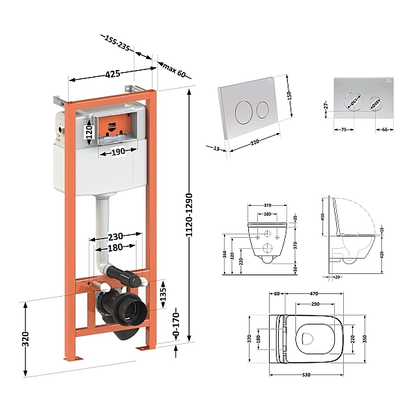 Готове рішення Qtap для ванної кімнати: підвісний унітаз Gemini Ultra Quiet 530х365х373 + комплект інсталяції Nest 4 в 1 (кругла клавіша Satin) - Фото - 2