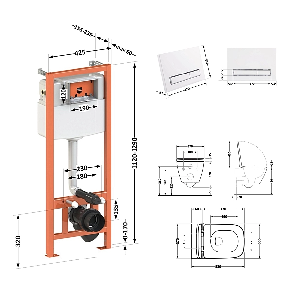 Готовое решение Qtap для ванной комнаты: подвесной унитаз Gemini Ultra Quiet 530х365х373 + комплект инсталляции Nest 4 в 1 (линейная клавиша White - Фото - 2