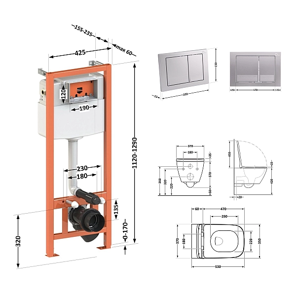 Готове рішення Qtap для ванної кімнати: підвісний унітаз Gemini Ultra Quiet 530х365х373 + комплект інсталяції Nest 4 в 1 (квадратна клавіша Satin) - Фото - 2