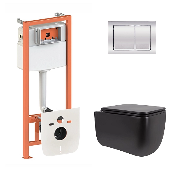 Готове рішення Qtap для ванної кімнати: підвісний унітаз Gemini Ultra Quiet 530х365х373 + комплект інсталяції Nest 4 в 1 (квадратна клавіша Chrome)