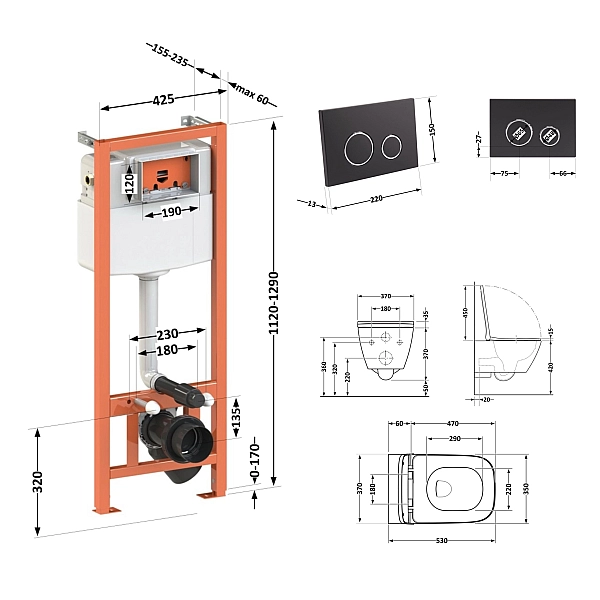 Готове рішення Qtap для ванної кімнати: підвісний унітаз Gemini Ultra Quiet + комплект інсталяції Nest 4 в 1 (кругла клавіша Matt Black) - Фото - 2