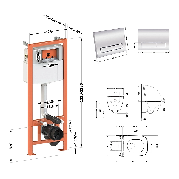 Готове рішення Qtap для ванної кімнати: підвісний унітаз Gemini Ultra Quiet 530х365х373 + комплект інсталяції Nest 4 в 1 (лінійна клавіша Chrome) - Фото - 2