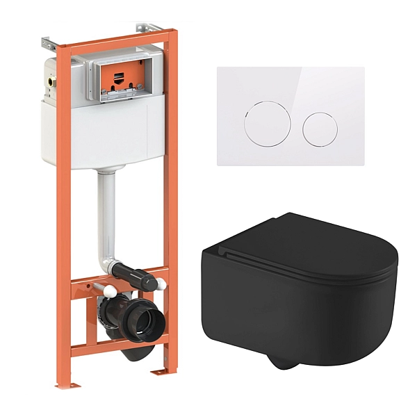 Готовое решение Qtap для ванной комнаты: подвесной унитаз Taurus Ultra Quiet 490x360x380 + комплект инсталляции Nest 4 в 1 (круглая клавиша White)