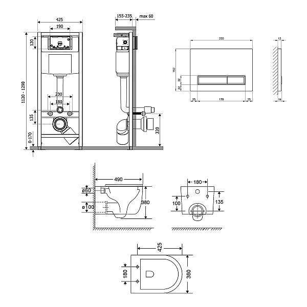 Готовое решение Qtap для ванной комнаты: подвесной унитаз Taurus Ultra Quiet 490x360x380 + комплект инсталляции Nest 4 в 1 (линейная клавиша Satin) - Фото - 2