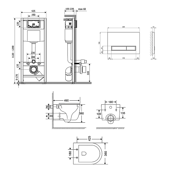 Готове рішення Qtap для ванної кімнати: підвісний унітаз Taurus Ultra Quiet 490x360x380 + комплект інсталяції Nest 4 в 1 (лінійна клавіша White) - Фото - 2