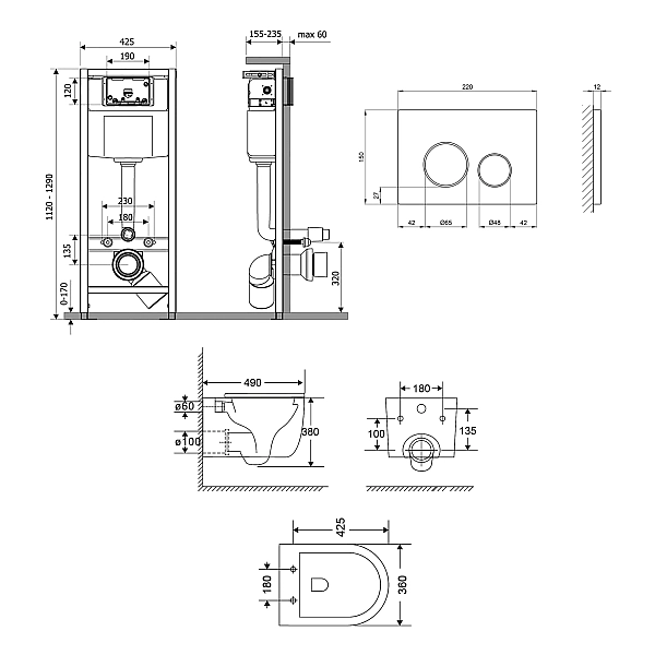 Готове рішення Qtap для ванної кімнати: підвісний унітаз Taurus Ultra Quiet 490x360x380 + комплект інсталяції Nest 4 в 1 (кругла клавіша Chrome) - Фото - 2