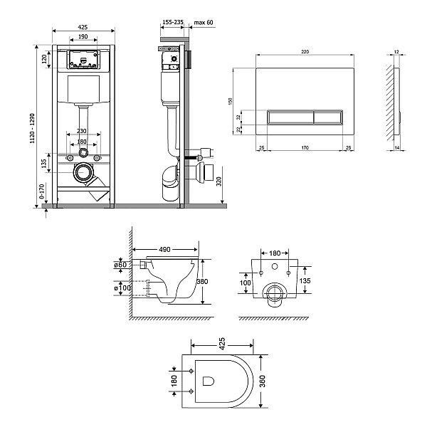 Готовое решение Qtap для ванной комнаты: подвесной унитаз Taurus Ultra Quiet + комплект инсталляции Nest 4 в 1 (линейная клавиша Matt Black) - Фото - 2