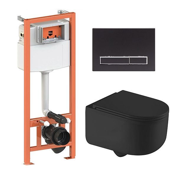Готовое решение Qtap для ванной комнаты: подвесной унитаз Taurus Ultra Quiet + комплект инсталляции Nest 4 в 1 (линейная клавиша Matt Black)