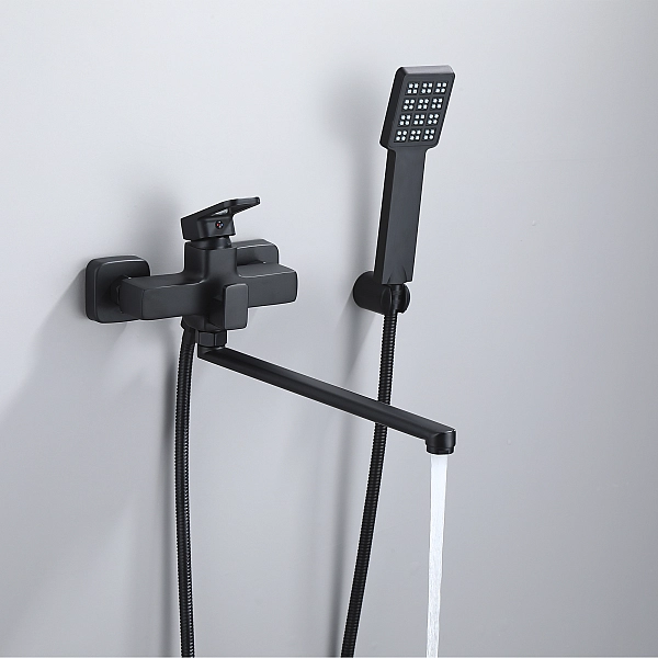 Смеситель для ванны Lidz Wawel 005 с поворотным изливом (c душевым гарнитуром) (k35) LDWAW005BLA45394 Black - Фото - 7