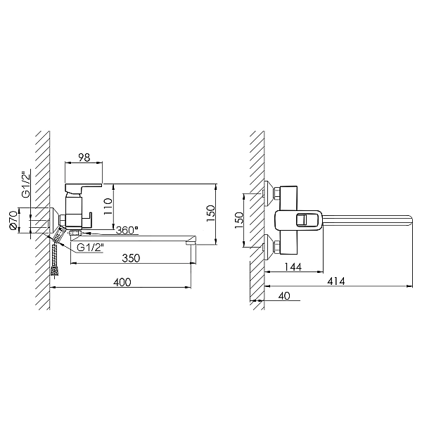 Смеситель для ванны Lidz Wawel 005 с поворотным изливом (c душевым гарнитуром) (k35) LDWAW005WHI45399 White - Фото - 2