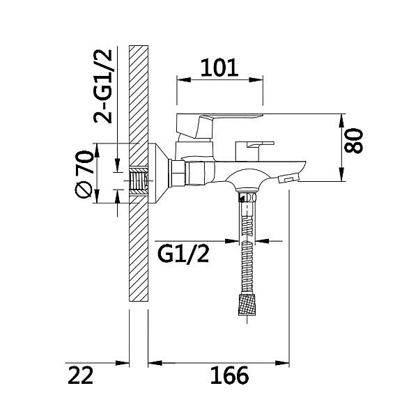 Смеситель для ванны Lidz Latwa 006 (c душевым гарнитуром) (k35) LDLAT006CRM45414 Chrome - Фото - 2