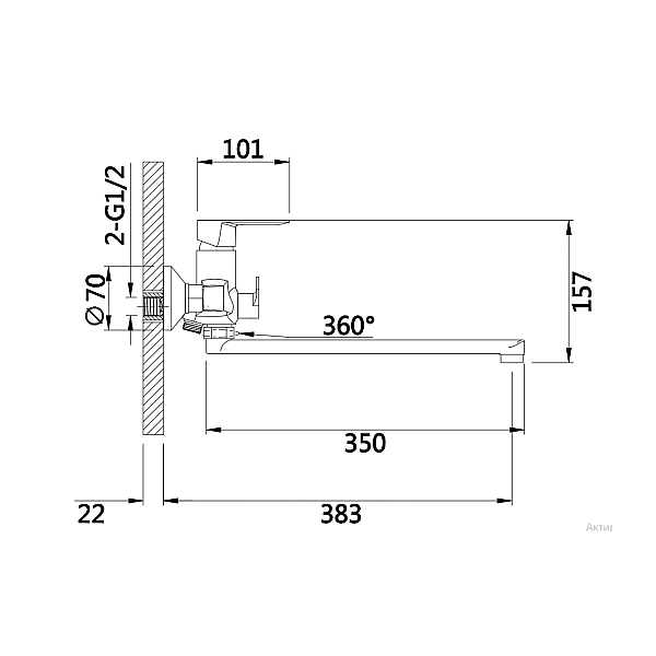 Смеситель для ванны Lidz Latwa 005 с поворотным изливом (c душевым гарнитуром) (k35) LDLAT005CRM45415 Chrome - Фото - 2