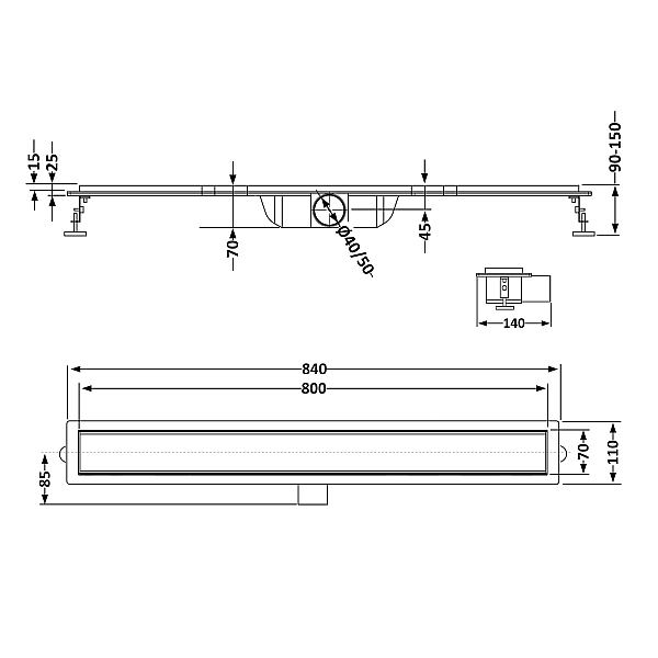 Трап із нержавіючої сталі Qtap Taurus Tile800 лінійний із сухим затвором під плитку - Фото - 2