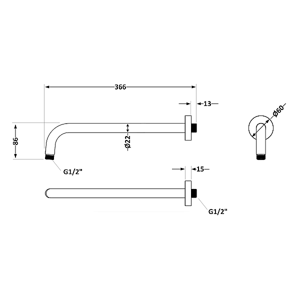Кронштейн для верхнього душу Qtap Trubice 370 мм округлий QTTRU120BLM45927 Black Matt - Фото - 2
