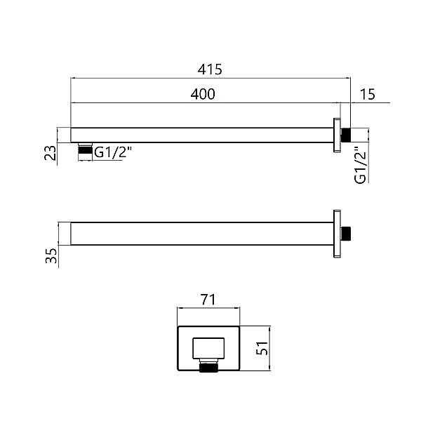 Кронштейн для верхнего душа Qtap Trubice 400 мм прямоугольный QTTRU120CRM45928 Chrome - Фото - 2