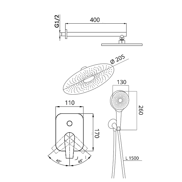 Душова система універсальна Qtap Slavonice прихованого монтажу на два споживача QTSLA113CRM45898 Chrome - Фото - 2