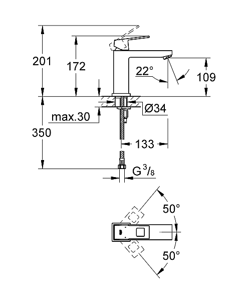 Змішувач для умивальника M-Size Eurocube (23446000), Grohe - Фото - 3