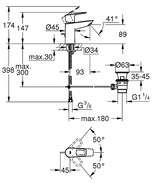 Змішувач для умивальника S-Size BauLoop New 23335001 Grohe - Фото - 3