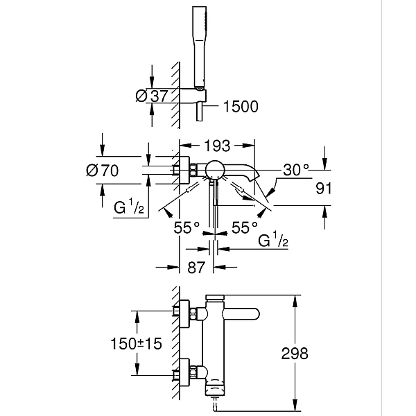 Змішувач для ванни Essence 25249001 Grohe - Фото - 2