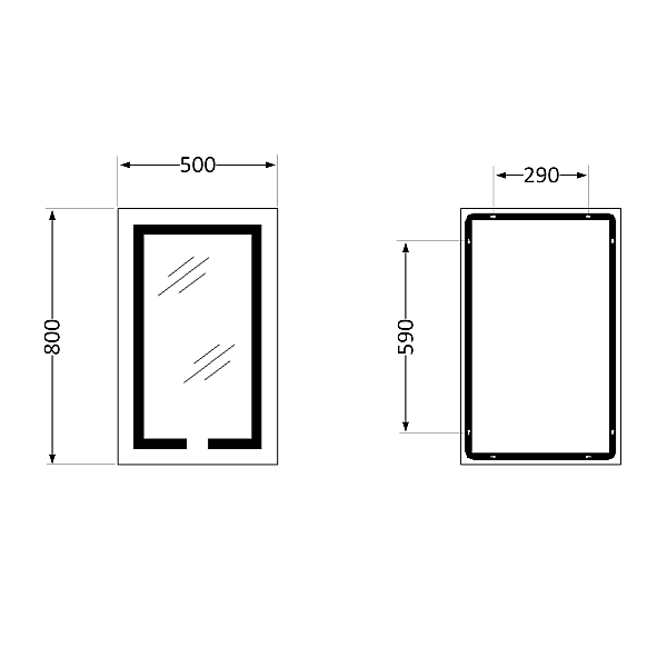 Дзеркало Lidz Kubis 500х800 з LED-підсвічуванням Touch, з антизапотіванням, з димером, рег. яскравості LD78LF9365080 - Фото - 2
