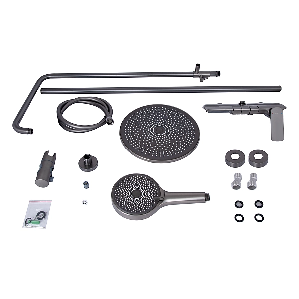 Душова система універсальна Qtap Slavonice на три споживача (з виливом) QTSLA111GMB45905 Gunmetal Black PVD - Фото - 12