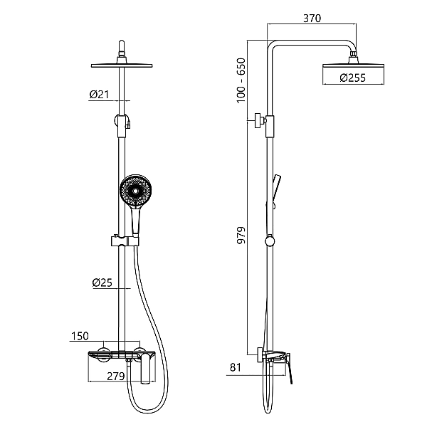 Душова система універсальна Qtap Slavonice на три споживача (з виливом) QTSLA111BLM45906 Black Matt - Фото - 2