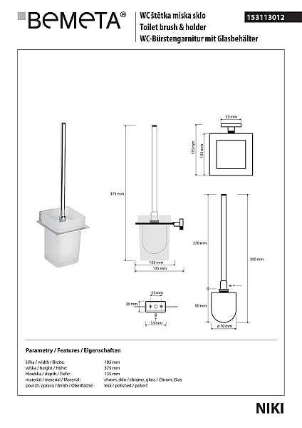 Туалетна щітка з тримачем Niki (153113012), Bemeta - Фото - 2