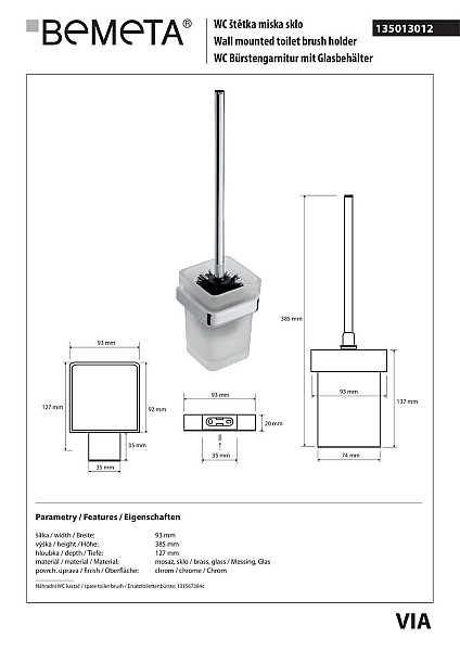 Туалетна щітка з тримачем Via (135013012), Bemeta - Фото - 2