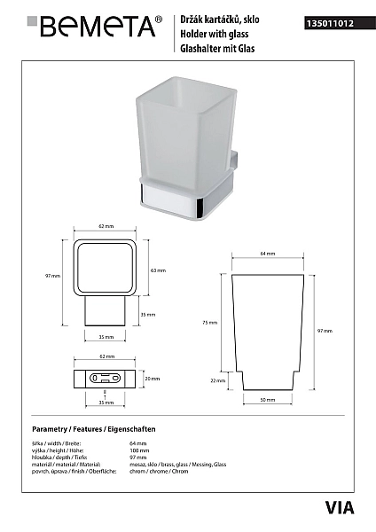 Стакан з тримачем Via (135011012), Bemeta - Фото - 2