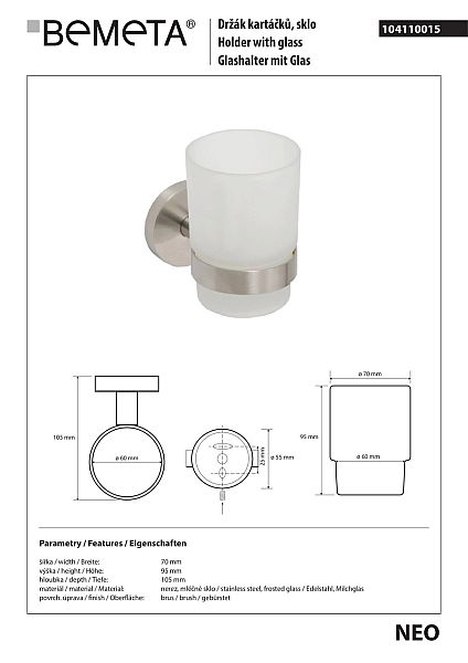 Стакан з тримачем Neo (104110015), Bemeta - Фото - 2