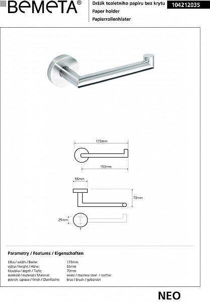 Тримач для туалетного паперу Neo (104212035), Bemeta - Фото - 2