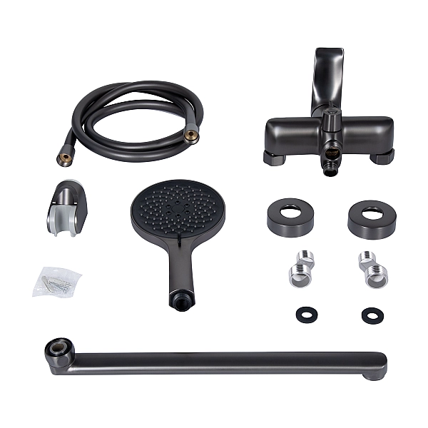 Змішувач для ванни Qtap Vlasta New з довгим поворотним виливом (з душовим гарнітуром) QTVLA260GMB45645 Gunmetal Black PVD - Фото - 8