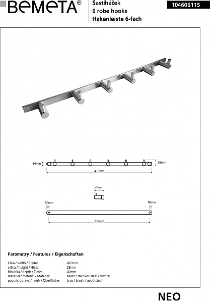 Планка з гачками Neo (104606115), Bemeta - Фото - 2