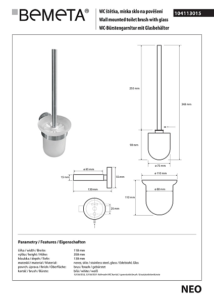 Туалетна щітка з тримачем Neo (104113015), Bemeta - Фото - 2
