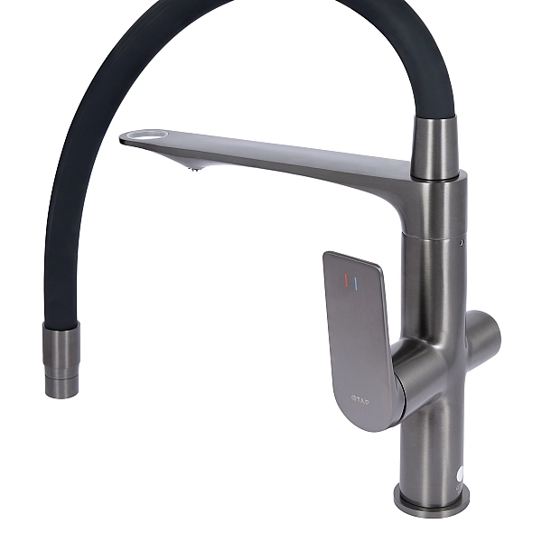 Змішувач для кухні Qtap Vlasta New з гнучким виливом з підключенням для питної води QTVLA364GMB45649 Gunmetal Black PVD - Фото - 4