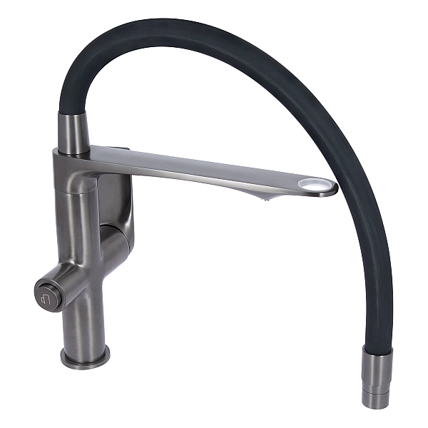 Змішувач для кухні Qtap Vlasta New з гнучким виливом з підключенням для питної води QTVLA364GMB45649 Gunmetal Black PVD - Фото - 5