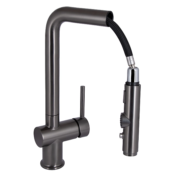 Смеситель для кухни Qtap Rozcesti с выдвижным изливом с подключением для питьевой воды QTROZ367GMB45942 Gunmetal Black PVD - Фото - 3